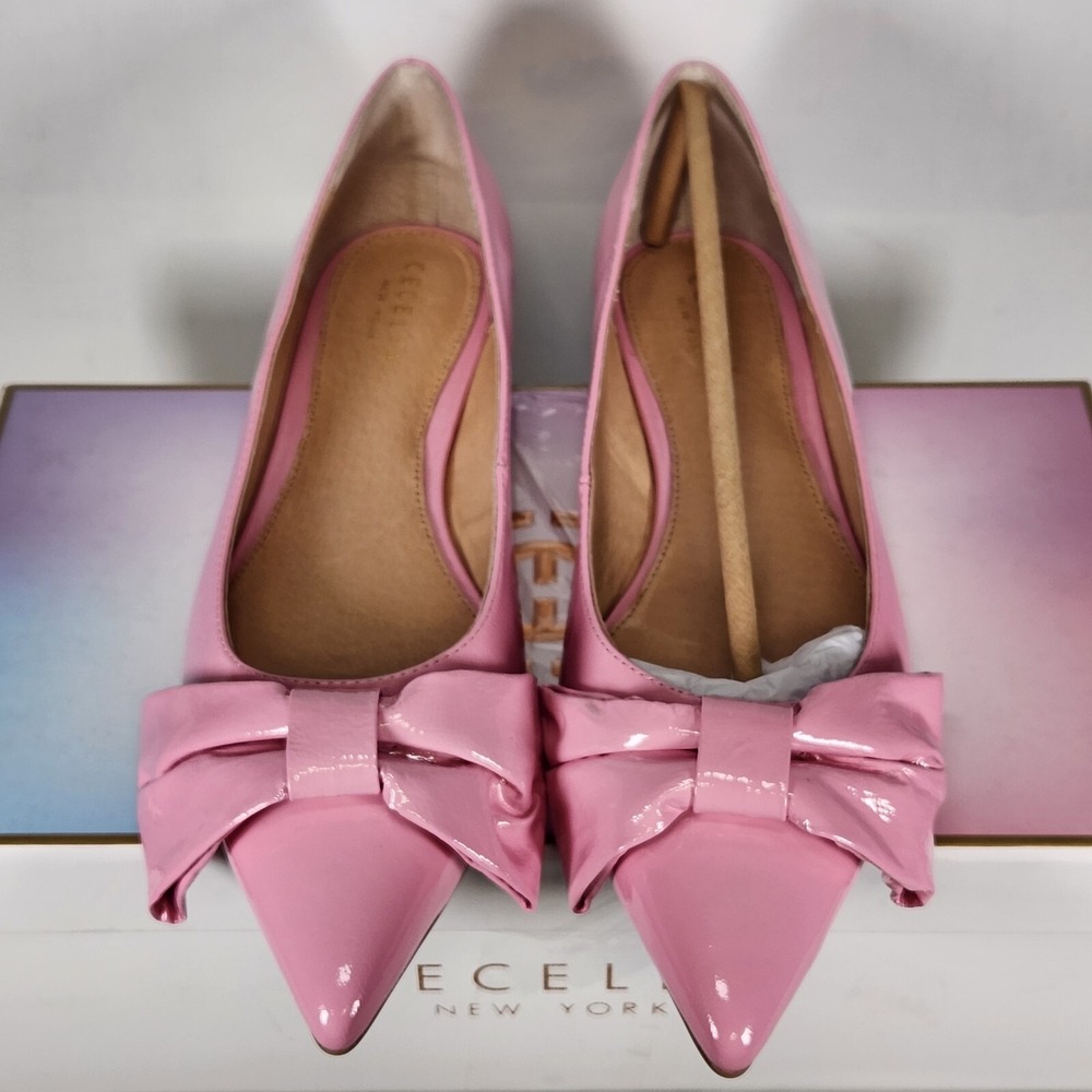 Cecelia New York Flats Women Size 8.5 Pink Brie Bow Patent Leather Pointed Toe - Picture 3 of 8
